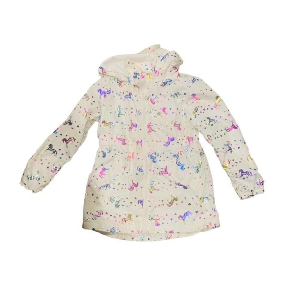 Emma & Elsa Sz M ( 10/12) Girls Hooded Jacket Unicorn Priny white